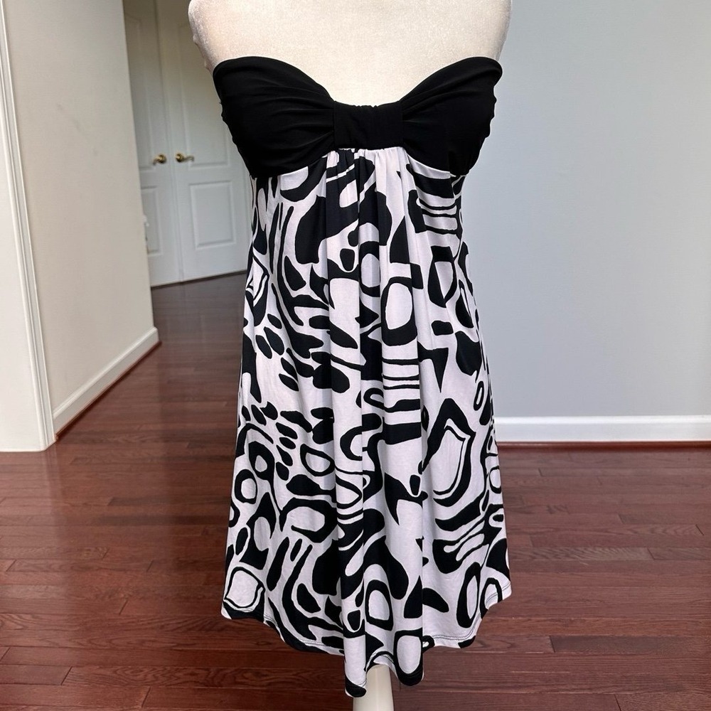 Vintage Rue 21 Black White Strapless Unique Pattern Summer‎ Micro Mini Dress XL